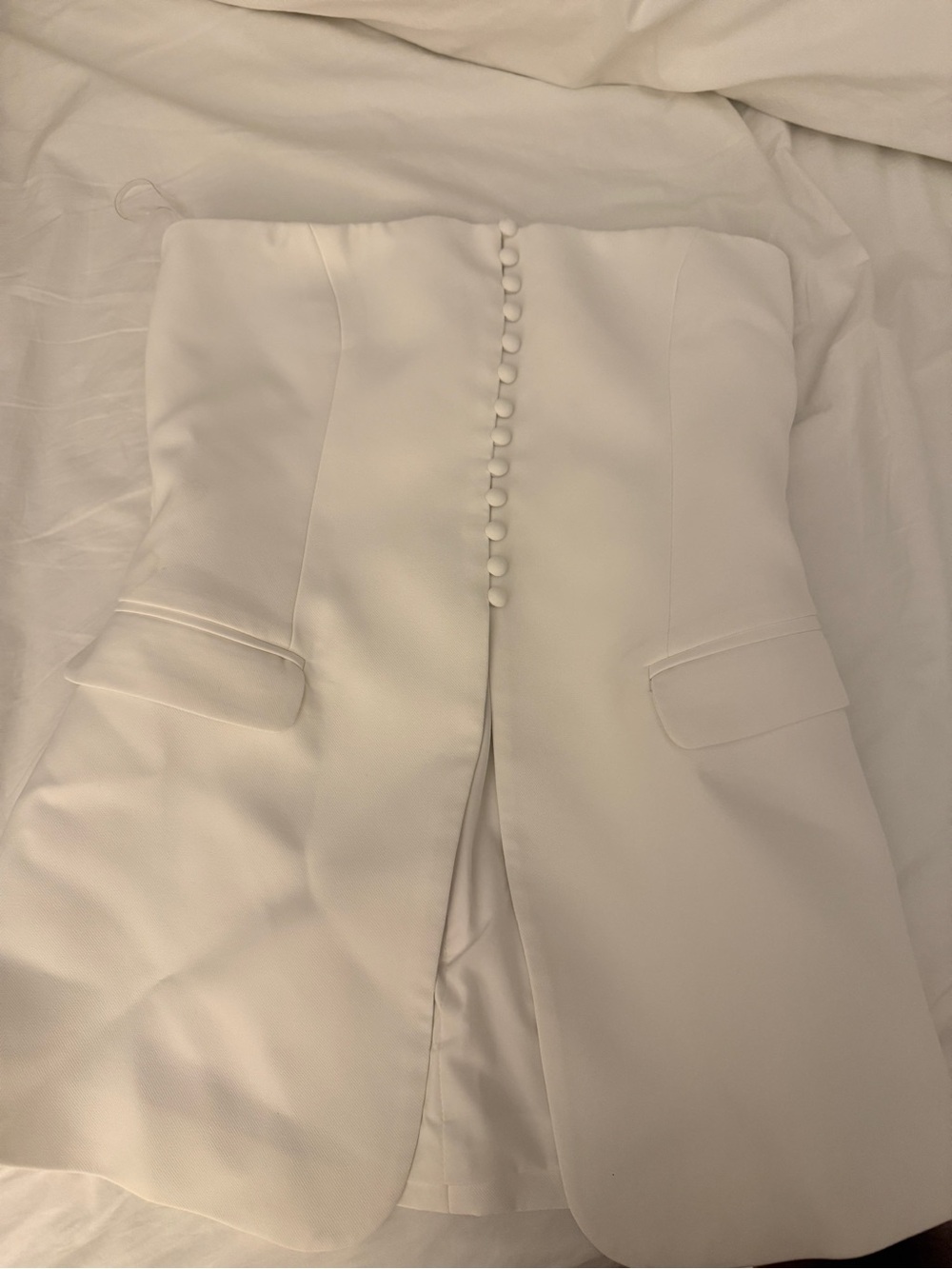 Strapless White Peplum Top with Button Front